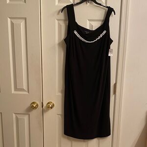 Lebos Black Midi Dress with Chain Accent